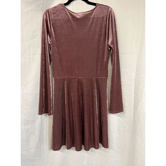 Express Mauve Velvet Pleated Long Sleeve Dress Party Cocktail Evening Formal - Picture 7 of 8
